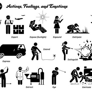 Stick Figures Man People Stickman Silhouette Action Verbs E Vecteur SVG PNG EPS Cliparts Clip Arts Noir Pictogramme Signe Symbole Icônes Graphiques