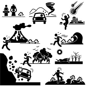 Natural Disaster Doomsday Catastrophe Armageddon Tornado Volcano Tsunami Earthquake Drought Landslide Bush Fire Flood Download SVG Vector