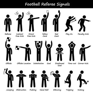 Fútbol de fútbol deporte árbitros juez Líneas Oficiales señales de mano signo de gesto símbolo Pictograma Iconos PNG SVG EPS Vector Descargar