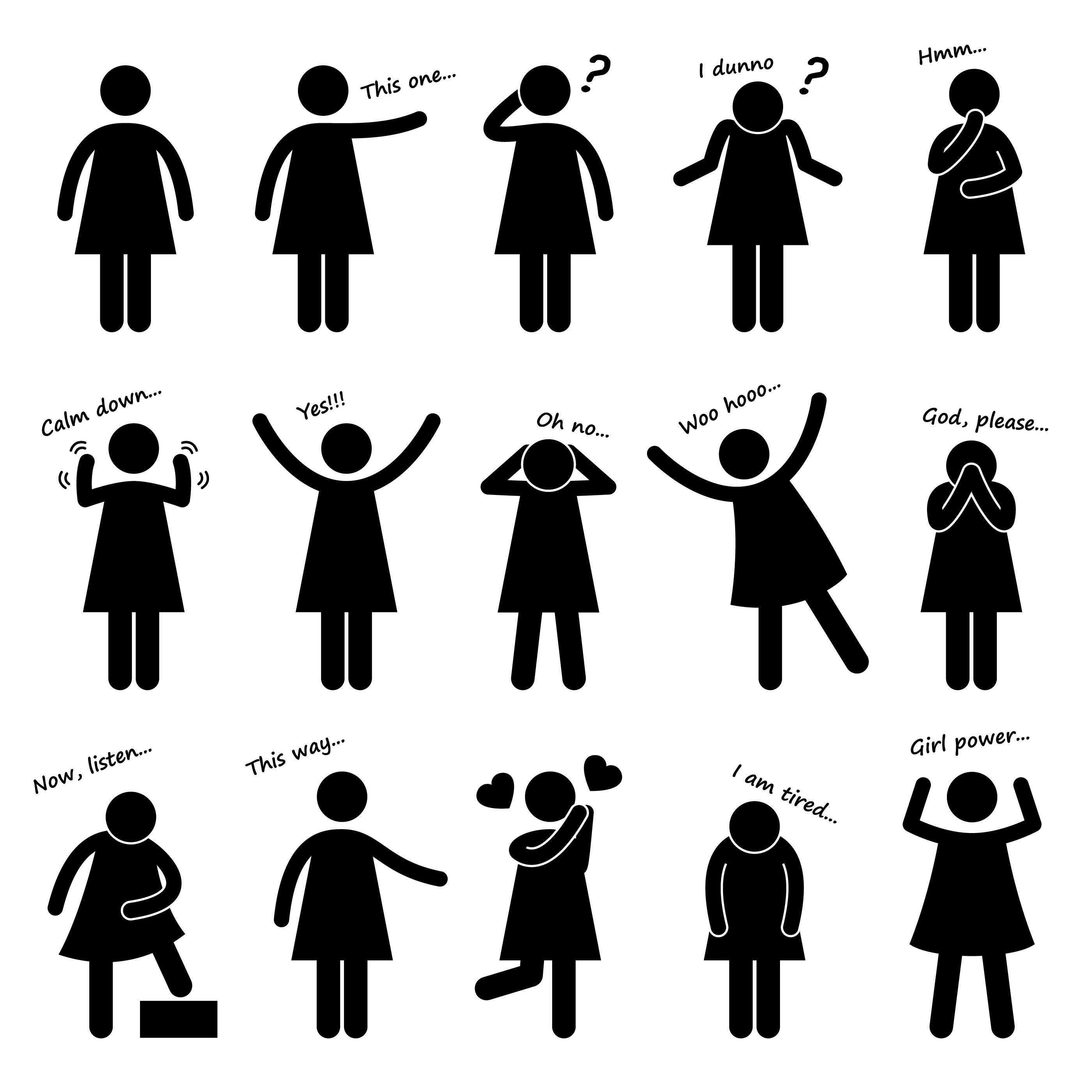 Basic Human Stick Figure Woman Women Female Girl Lady Standing Postures  Poses Standing Body Languages Gestures Download Icons PNG SVG Vector -   Norway