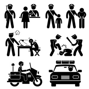Police Station Policeman Motorcycle Bike Police Car Vehicle Report Interrogation Crime Criminal Handcuff Download Sign Symbol PNG SVG Vector