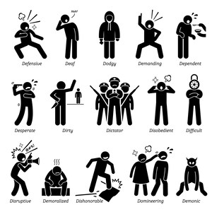Alphabet D Negative Personality Personalities Attitude Behavior Character Traits Stick Figure Stickman Man Person Download PNG SVG Vector