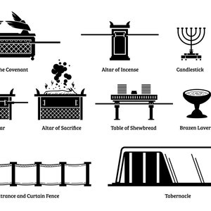 Ark Covenant Christian Religious Item Altar Sacrifice Incense Candlestick Brazen Table Shewbread Laver Curtain Tabernacle SVG PNG EPS Vector