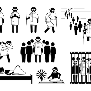 Mahatma Gandhi Bapu Non Violent Protest India Civil Rights Freedom Hindu Hero Funny Cartoon Character Dab Stick Figure EPS PNG SVG Vector
