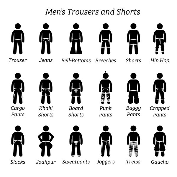 Men Male Trousers Pant Shorts Bottoms Jeans Cargo Pants Khaki Baggy Slacks Joggers Clothe Clothing Garments Apparel Fashion PNG SVG  Vector