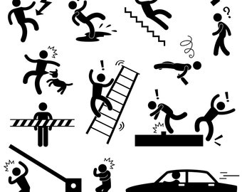 Caution Precaution Safety Danger Risk Electricity Shock Electrocution Slippery Floor Fall Accident Mishap Car Accident Icons PNG SVG Vector