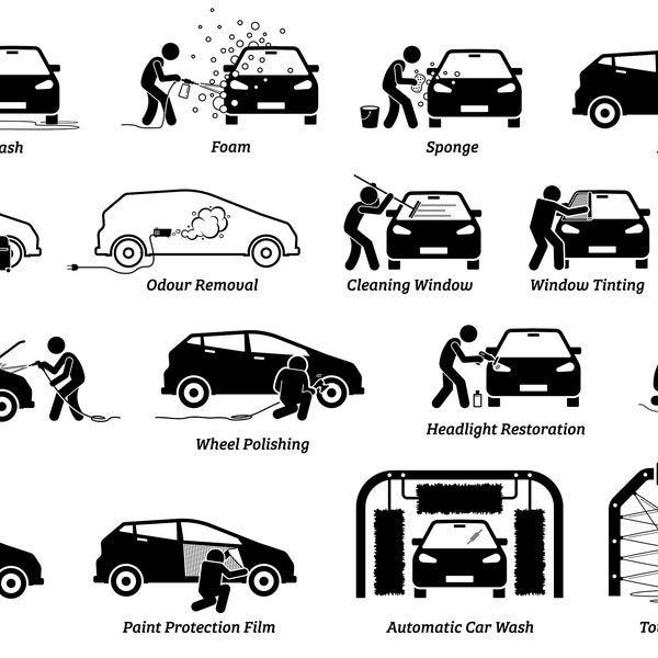 Professional Auto Car Vehicle Automobile Detailer Detailing Wash Polish Wax Paint Coat Protection Film Icons PNG SVG EPS Vector Download