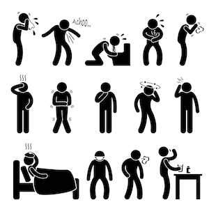 Sjuk Sjukdom Sjuk Sjukdom Hosta Nysningar Kräkas Magont Yrsel Förkylning Influensa Influensa Medicin Mask Smärta Hälsa Symtom PNG SVG Vektor