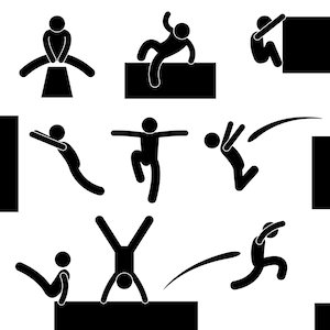 Parkour Man Jump Jumping Climb Climbing Leaping Acrobat Athlete Sport Sports Man Stick Figure Icon Symbol Sign Pictogram PNG SVG EPS Vector