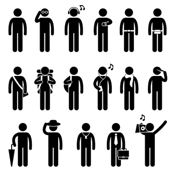 Man Male Fashion Wear Body Accessories Earphone Backpack Bag Pouch Hat Cap Watch Person Icon Symbol Sign Instant Download PNG SVG Vector