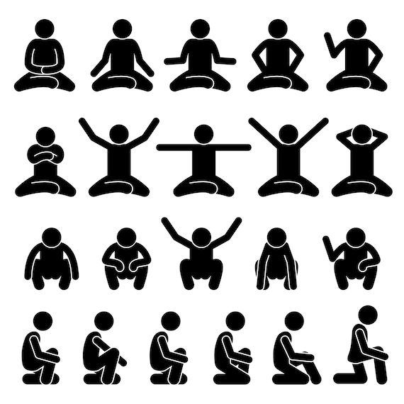 Stick Figure Stickman Stick Man People Person Poses Postures Sitting Sit  Down Squat Body Languages Pictogram Download Icons PNG SVG Vector