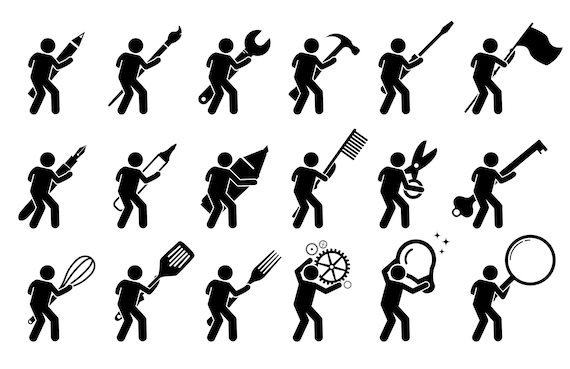 Stick Figure Stick Man People Person Hold Using Tools Equipment Writing  Drawing Instrument Mechanic Utensils PNG SVG EPS Vector Download 