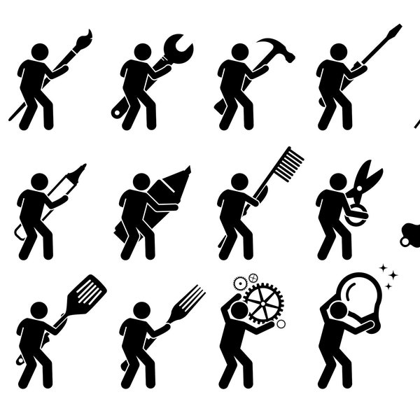 Stick Figure Stick Man People Person Hold Using Tools Equipment Writing Drawing Instrument Mechanic Utensils  PNG SVG EPS Vector Download