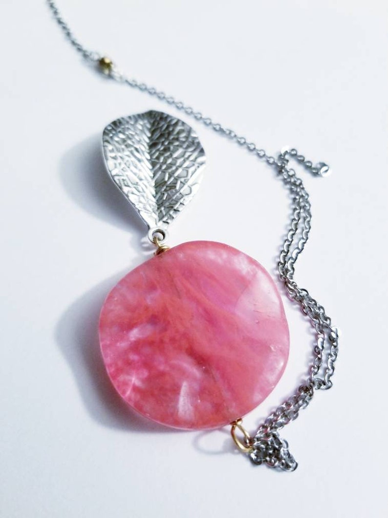 pink necklace stainless steel chain green necklace boho hippie style jewelry Long silver or brass leaf necklace layer necklace