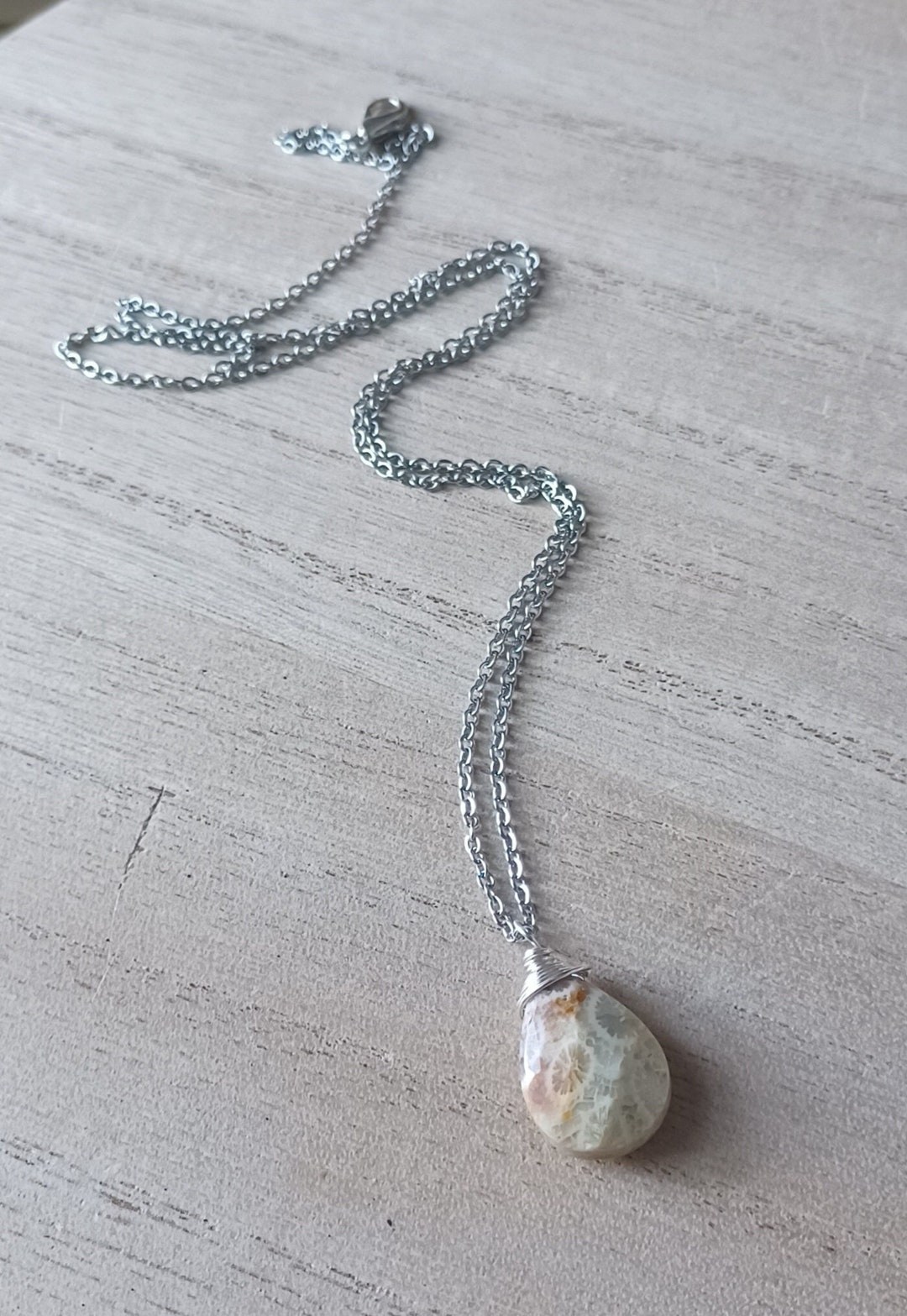 Stainless Steel and Fossil Coral Necklace Gemstone Jewelry Etsy