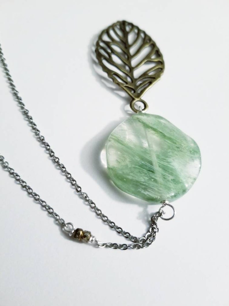 pink necklace stainless steel chain green necklace boho hippie style jewelry Long silver or brass leaf necklace layer necklace