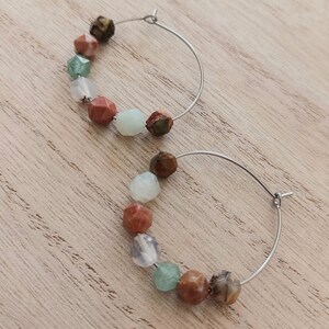 Boho Gemstone Hoop Earrings – Stainless Steel with Natural Stones