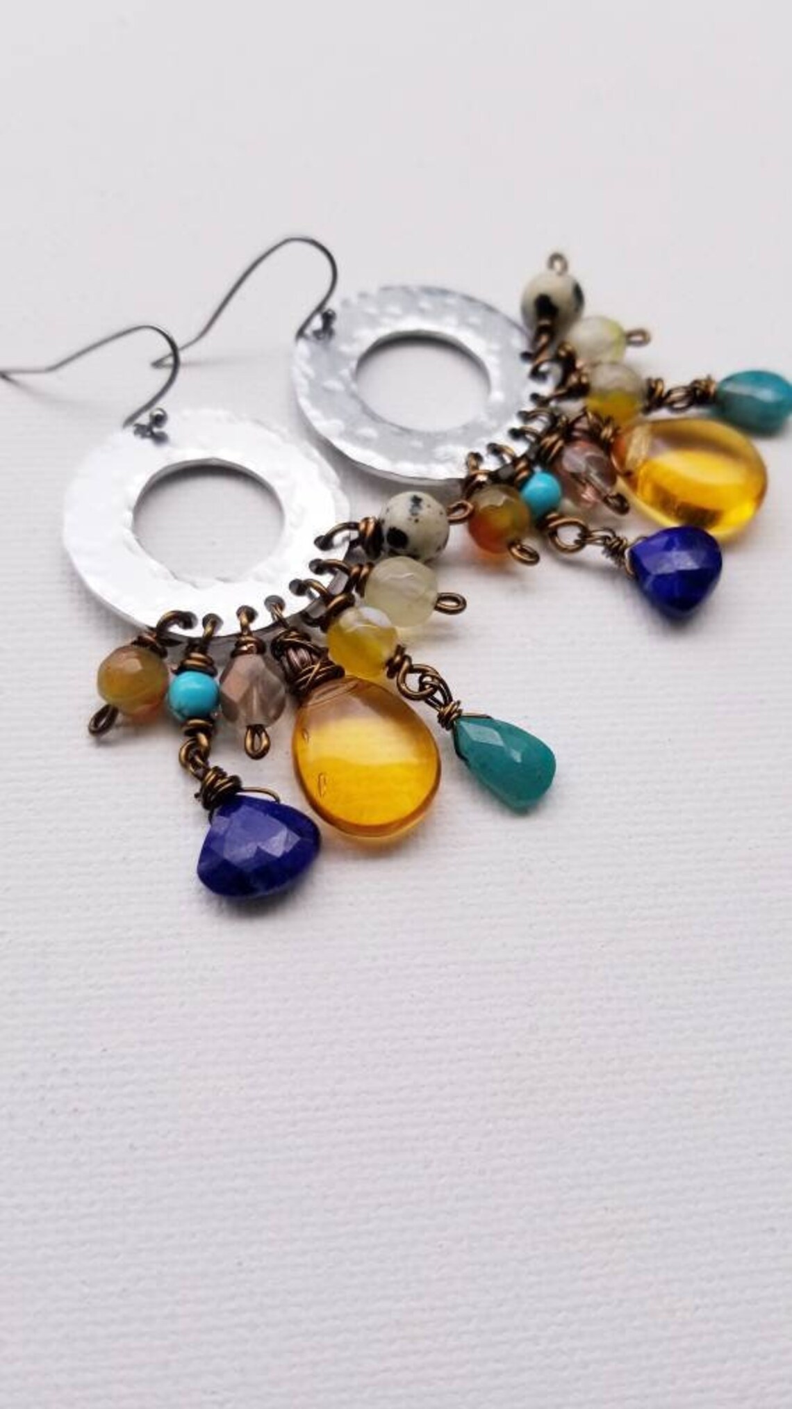 Yellow and blue dangle earrings mixed metal jewelry womans Etsy