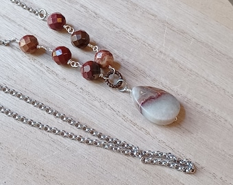 Laguna lace agate necklace, beaded jewelry, chunky gemstone necklace, earthy stones, boho hippie, mixed metal, gifts for her under 40