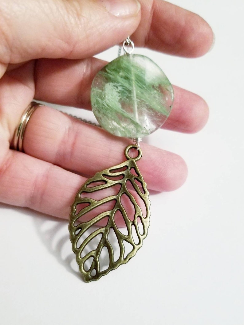 pink necklace stainless steel chain green necklace boho hippie style jewelry Long silver or brass leaf necklace layer necklace