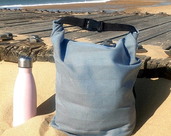 Roll Top cotton Lunch Bag, Picnic Bag, Reusable Washable Bag, Herringbone bag, Everyday bag, Fold Top, machine washable eco-friendly Bag