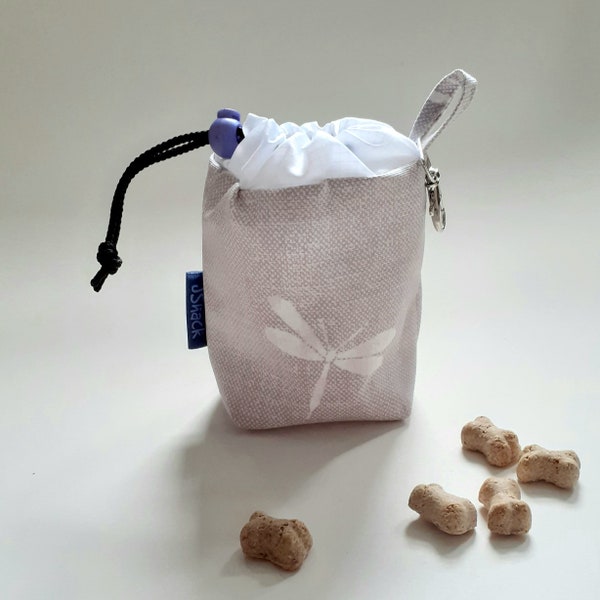 Dragonfly dog treat bag, cotton pet treat pouch, clip on dog training snack pack, treat holder for dog training, dog poo bag holder