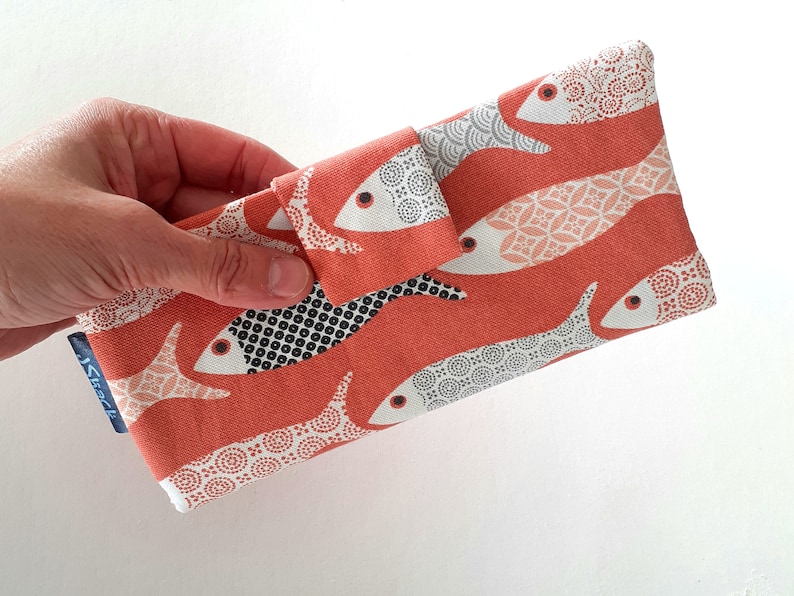 fish print Women/'s fabric wallet orange purse phone purse wallet with zipper pocket