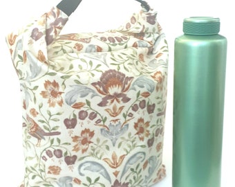Waterproof lunch bag, flowery roll top wash bag, dry bag style swimming bag, floral oilcloth picnic bag, zero waste bag