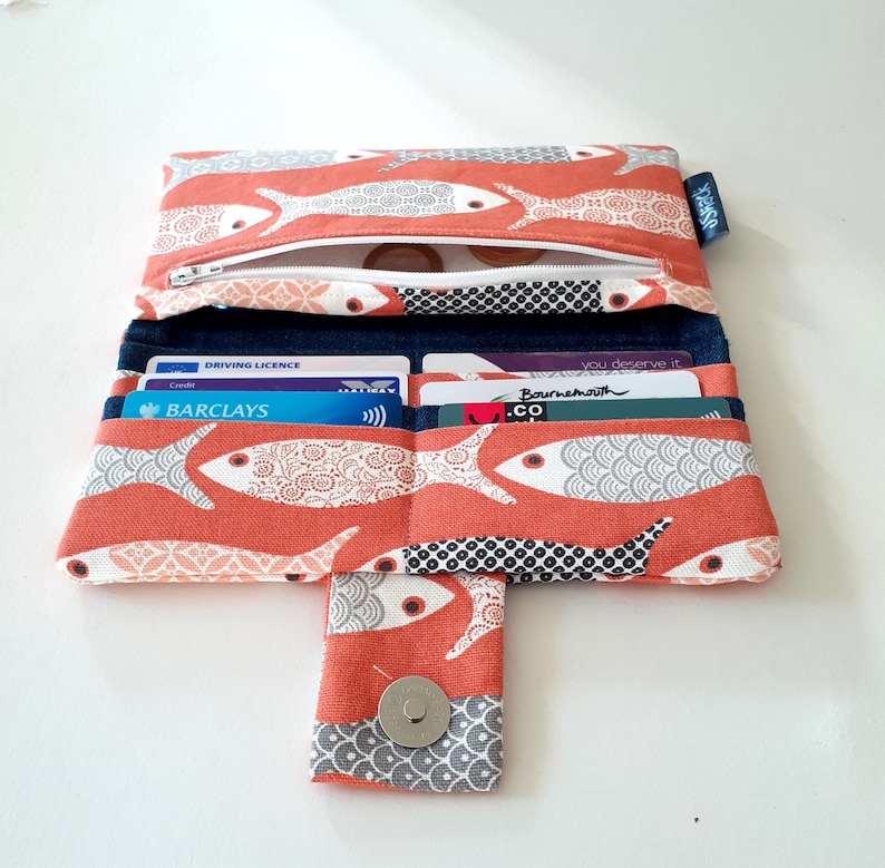 fish print Women/'s fabric wallet orange purse phone purse wallet with zipper pocket
