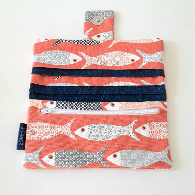 fish print Women/'s fabric wallet orange purse phone purse wallet with zipper pocket