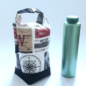 Wasserdichte Lunchbag, Rolltop-Food-Träger, Bahnticket-Thema Lunchbag, Lunchbag im Stil eines Packsacks, Wachstuch-Picknicktasche, Zero Waste Tasche
