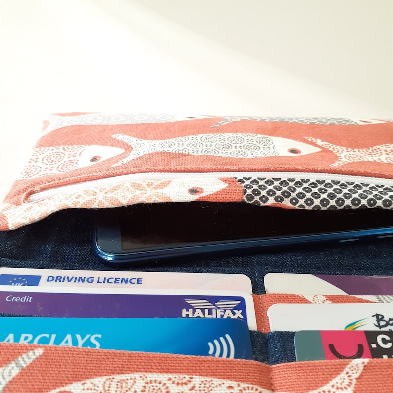fish print Women/'s fabric wallet orange purse phone purse wallet with zipper pocket