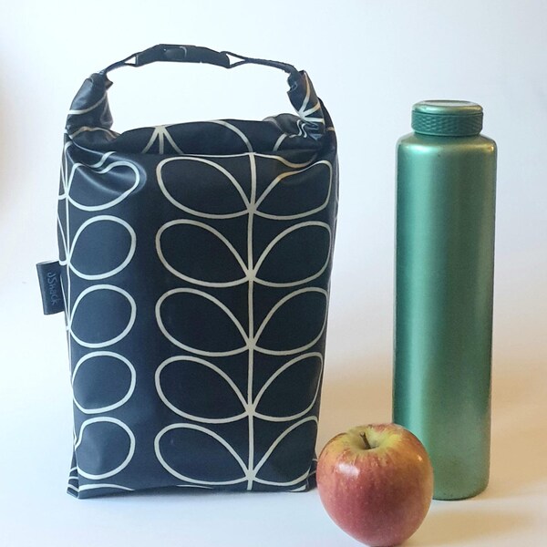 Waterproof lunch bag, navy blue roll top wash bag, dry bag style swimming bag, dark blue oilcloth picnic bag, zero waste bag