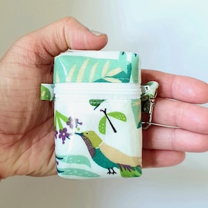 Oilcloth Earpod Case: Tropical Bird Print Mini Pouch with Clasp