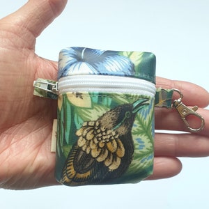 Oilcloth Earpod Case: Tropical Bird Print Mini Pouch with Clasp