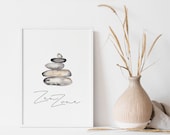 Zen Zone Digital Print, Watercolour Balancing Stones, Feng Shui Printable Wall Art, Neutral Decor for Meditation Corner, Bedroom or Bathroom