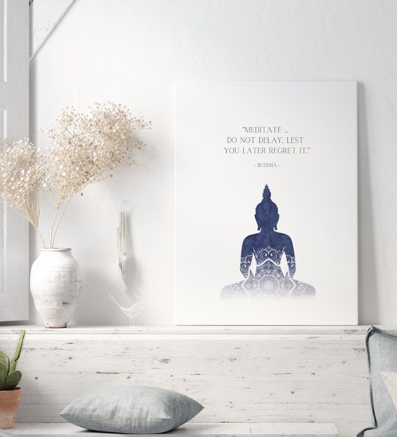 Buddha Quote Wall Art With Blue Buddha and White Mandala Etsy