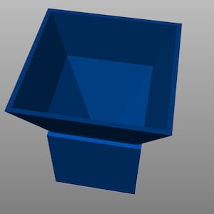 May include: A dark blue, square-shaped funnel with a wide opening at the top and a narrow opening at the bottom.
