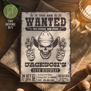 Editable Wanted Birthday Invitation, Wanted You Party, Western Birthday Party