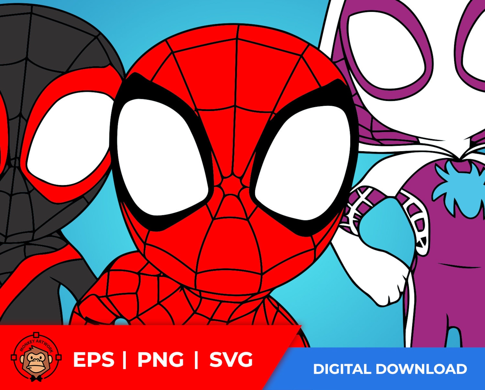 Cute Spidey and His Amazing Friends SVG, EPS Cs10, PNG Digital Download