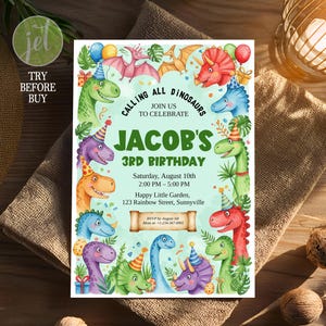 Convite de aniversário editável para chamar todos os dinossauros, convite para festa de dinossauros para impressão para qualquer idade, download instantâneo e impressão