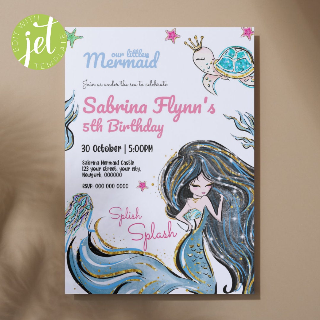 Editable Mermaid Birthday Invitation, Under the Sea Party, Instant Download, Printable Mermaid ...