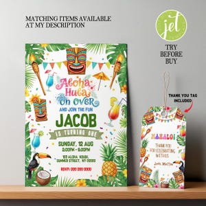 Editable Aloha Birthday Invitation, Hawaiian Birthday Party Invitation, Aloha Hula on over birthday invitation template