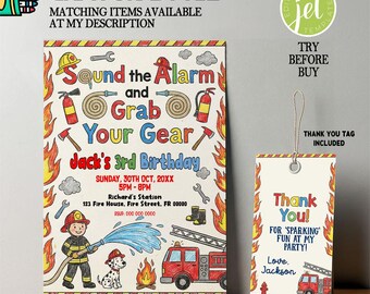 Fire Truck Birthday Invitation Template for Any Age, Red Firefighter Party Invite, Editable Firetruck Kids Birthday Card Instant Download