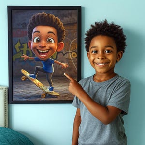 Personalize Skateboard Boy Funny Caricature Style , Custom Skateboard Girl Funny Caricature Style, A Unique Birthday Gift for Young Skaters