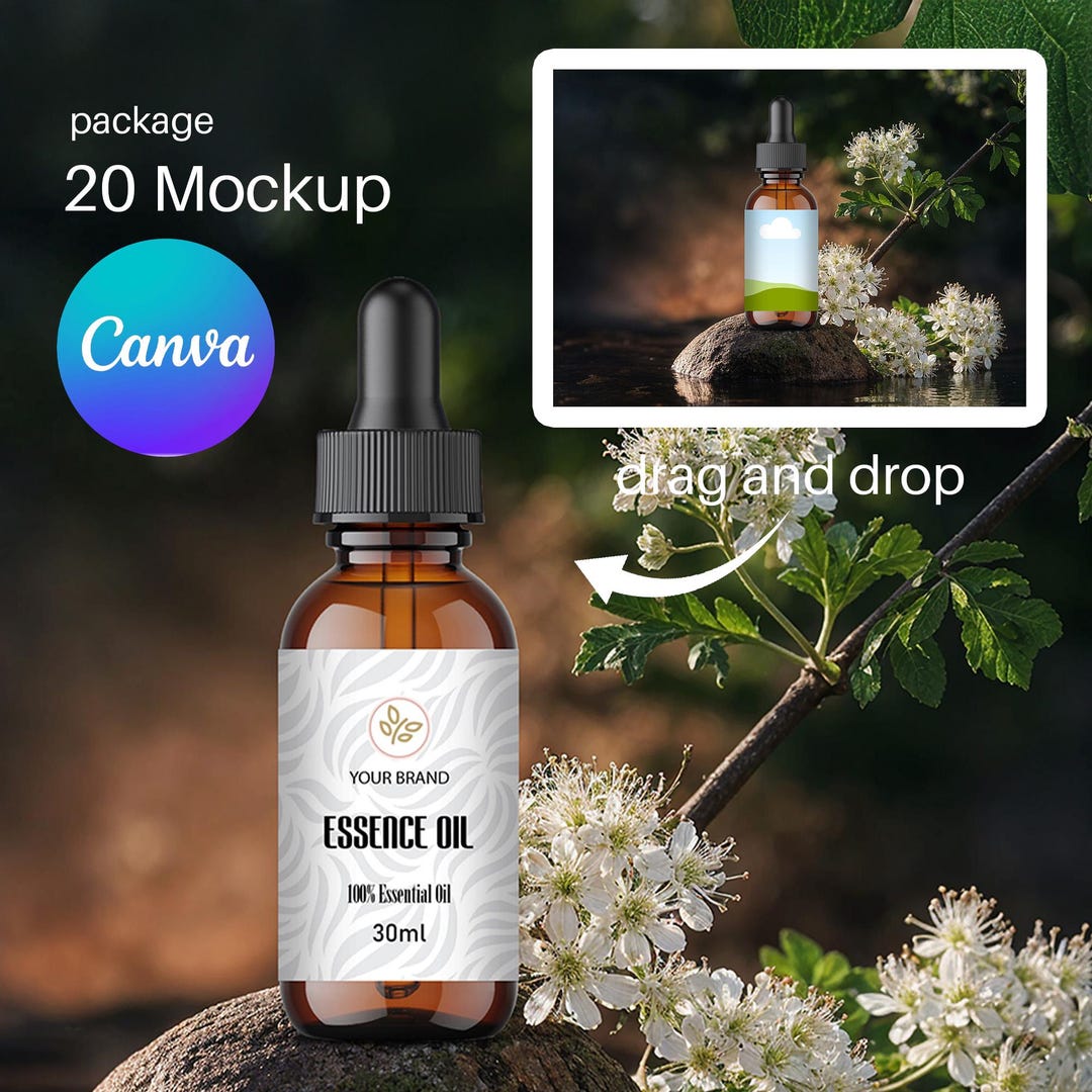 Essential Oil 30ml Bottle Angelica Mockup, Amber Bottle Canva Mockup ...