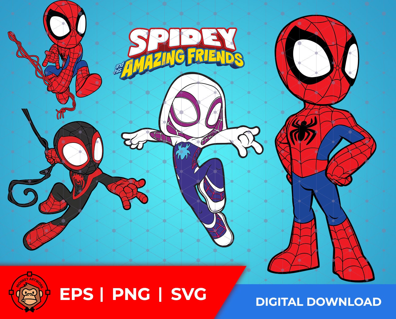 Set of 5 Design Cute Spidey and His Amazing Friends SVG EPS - Etsy