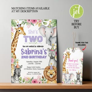 Editable Two Wild Birthday Girl Invitation, Jungle 2nd Birthday Girl, Jungle Safari Two Wild Birthday Invitation Crayon Style Template