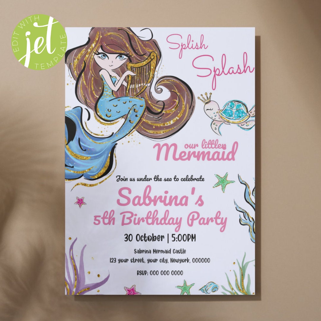 Editable Mermaid Birthday Invitation, Under the Sea Party, Instant Download, Printable Mermaid ...