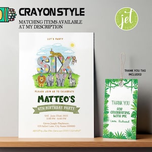 Leopard Jungle 6th Birthday Invitation Template (Editable Template)